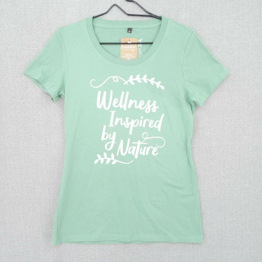 Farm Fresh Clothing Shirt Womens Small Green Short Sleeve Crew Neck Organic